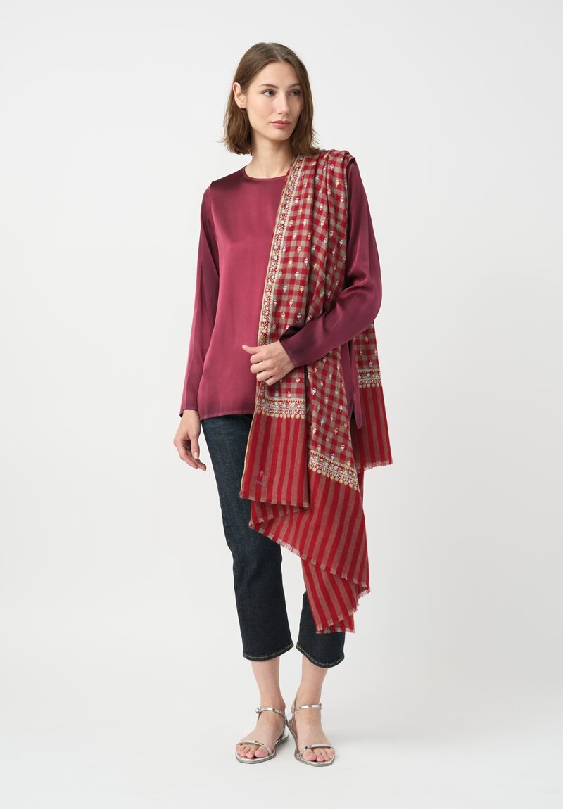 Yaser Shaw Embroidered Flowers Cashmere Scarf