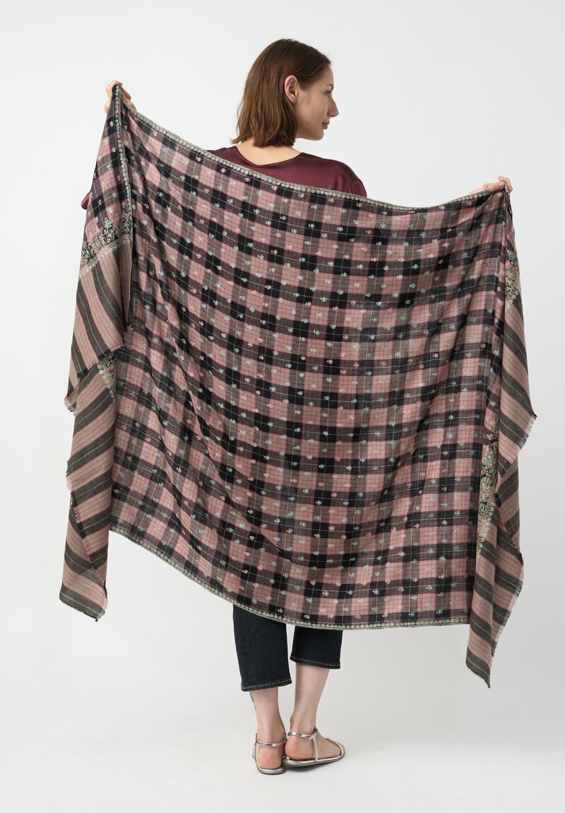 Yaser Shaw Embroidered Flowers Cashmere Scarf