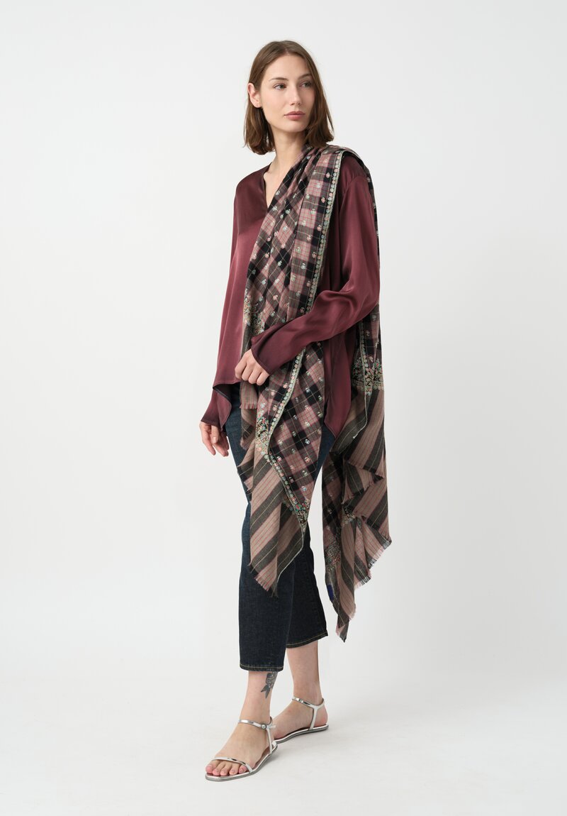 Yaser Shaw Embroidered Flowers Cashmere Scarf