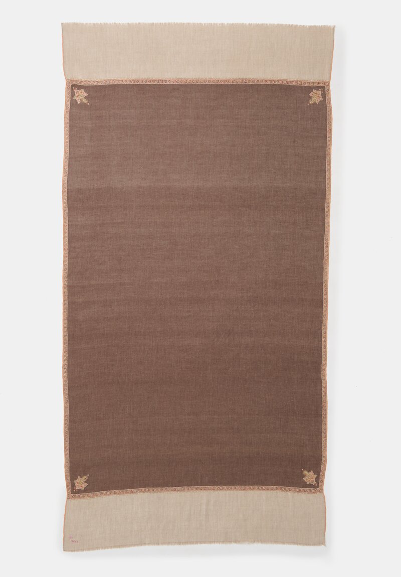 Yaser Shaw Embroidered Cashmere Scarf with Thin Gold Border