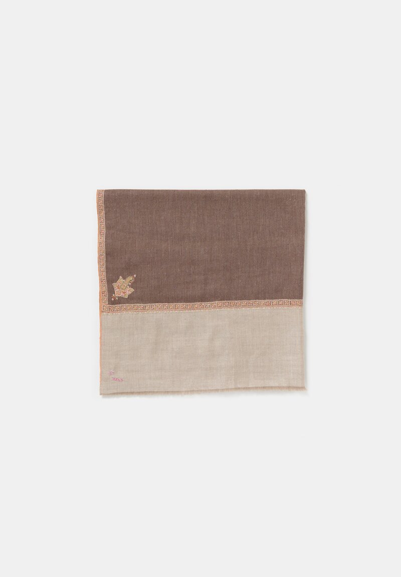 Yaser Shaw Embroidered Cashmere Scarf with Thin Gold Border