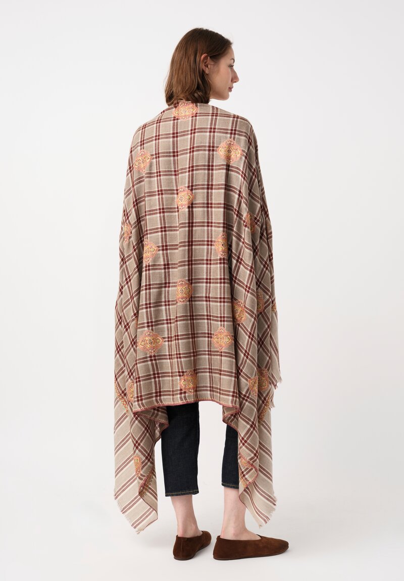 Yaser Shaw Embroidered Plaid and Stripe Cashmere Scarf