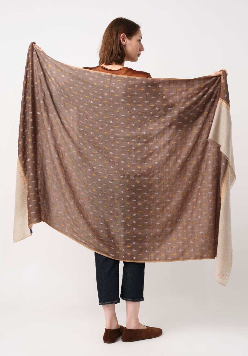 Yaser Shaw Embroidered Flowers Cashmere Scarf