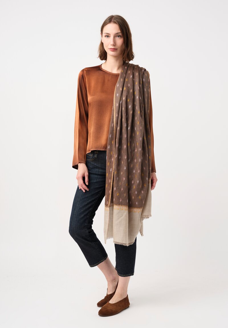 Yaser Shaw Embroidered Flowers Cashmere Scarf