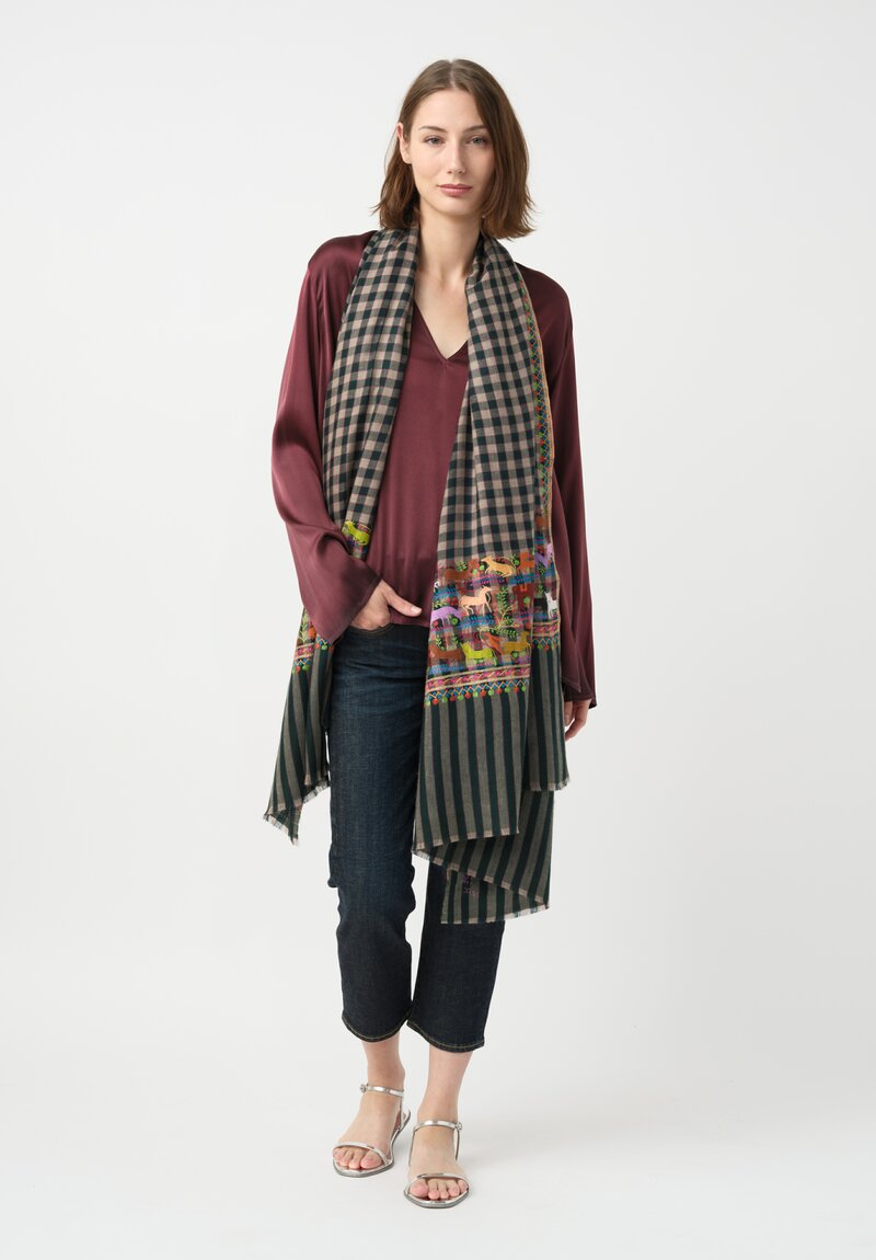 Yaser Shaw Embroidered Animals Cashmere Scarf