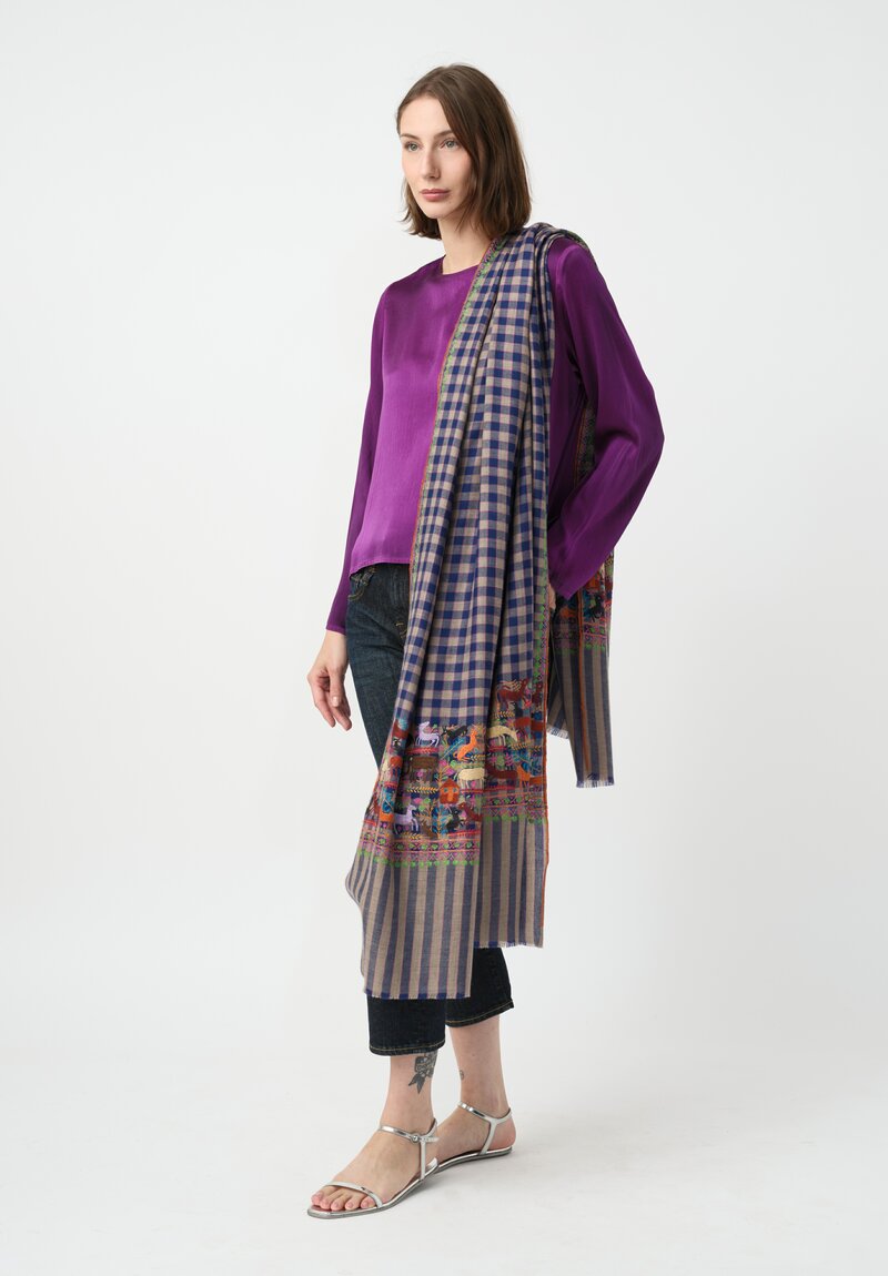 Yaser Shaw Embroidered Animals Cashmere Scarf