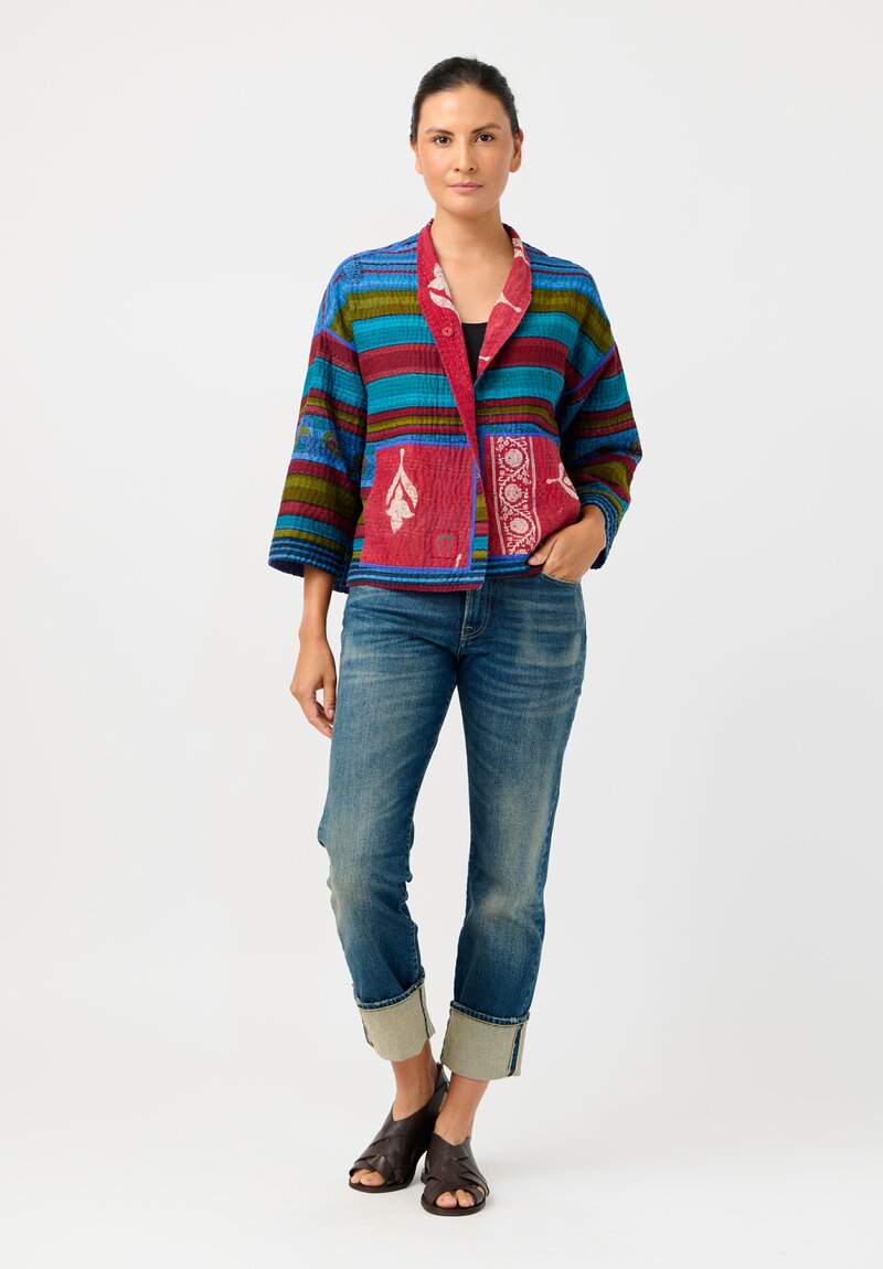 Mieko Mintz Over Dyed Cotton Kantha Cropped Jacket