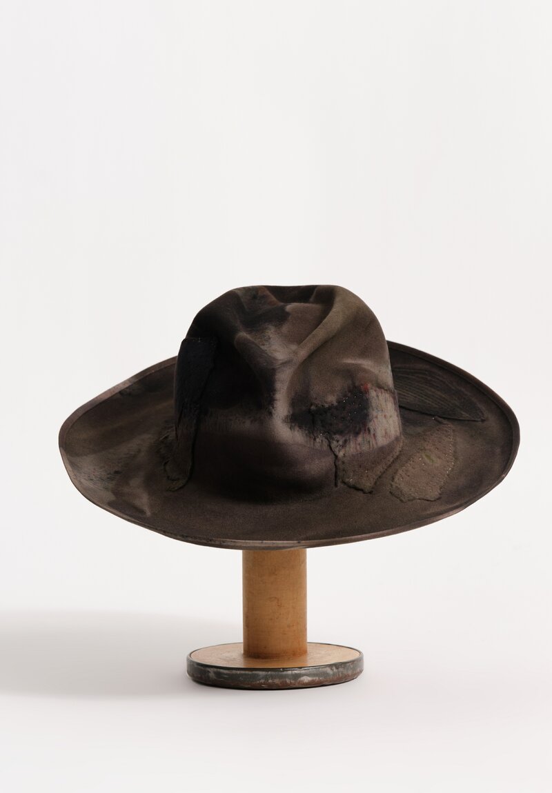 Horisaki Design & Handel Hand-Dyed Beaver Fur Felt Stitched Patchwork Hat