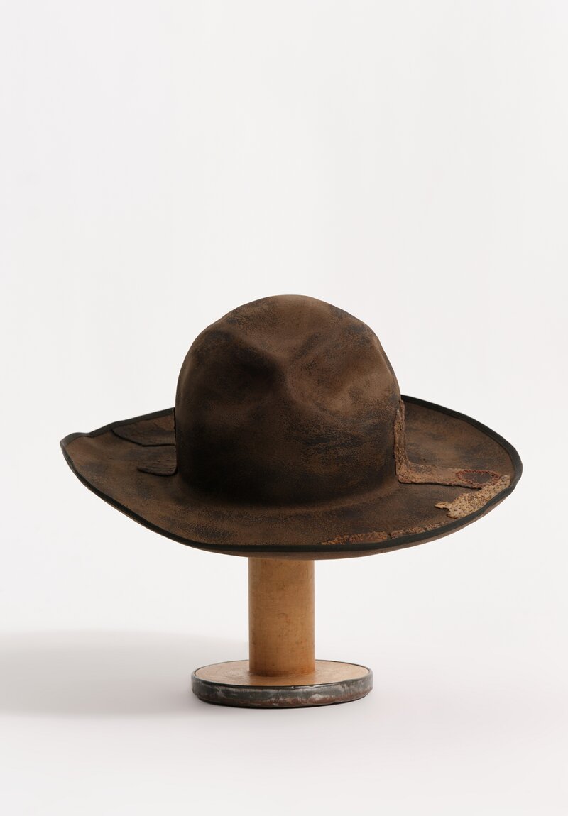 Horisaki Design & Handel Beaver Fur Felt Hard Burnt & Stitched Patchwork Hat in Dark Taupe & Brown