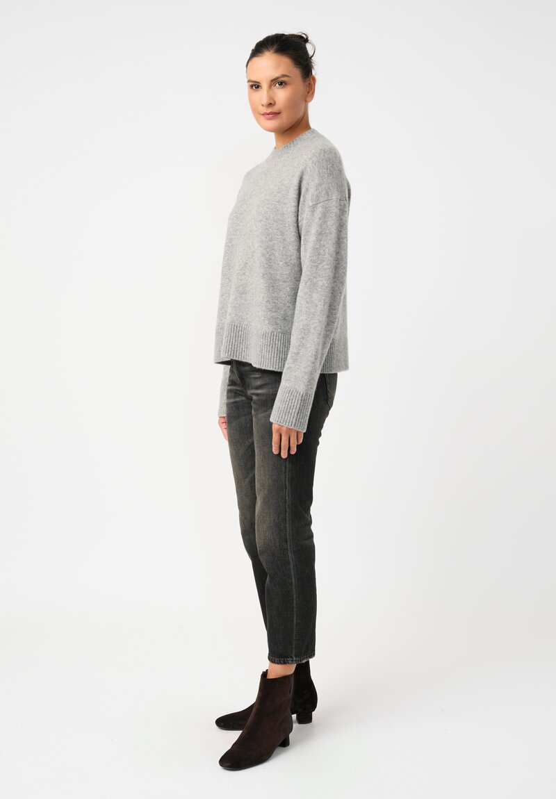 Alanui Knit Cashmere Silk Ribbed Trim Finest Sweater in Grey