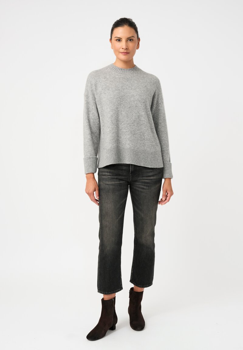 Alanui Knit Cashmere Silk Ribbed Trim Finest Sweater in Grey