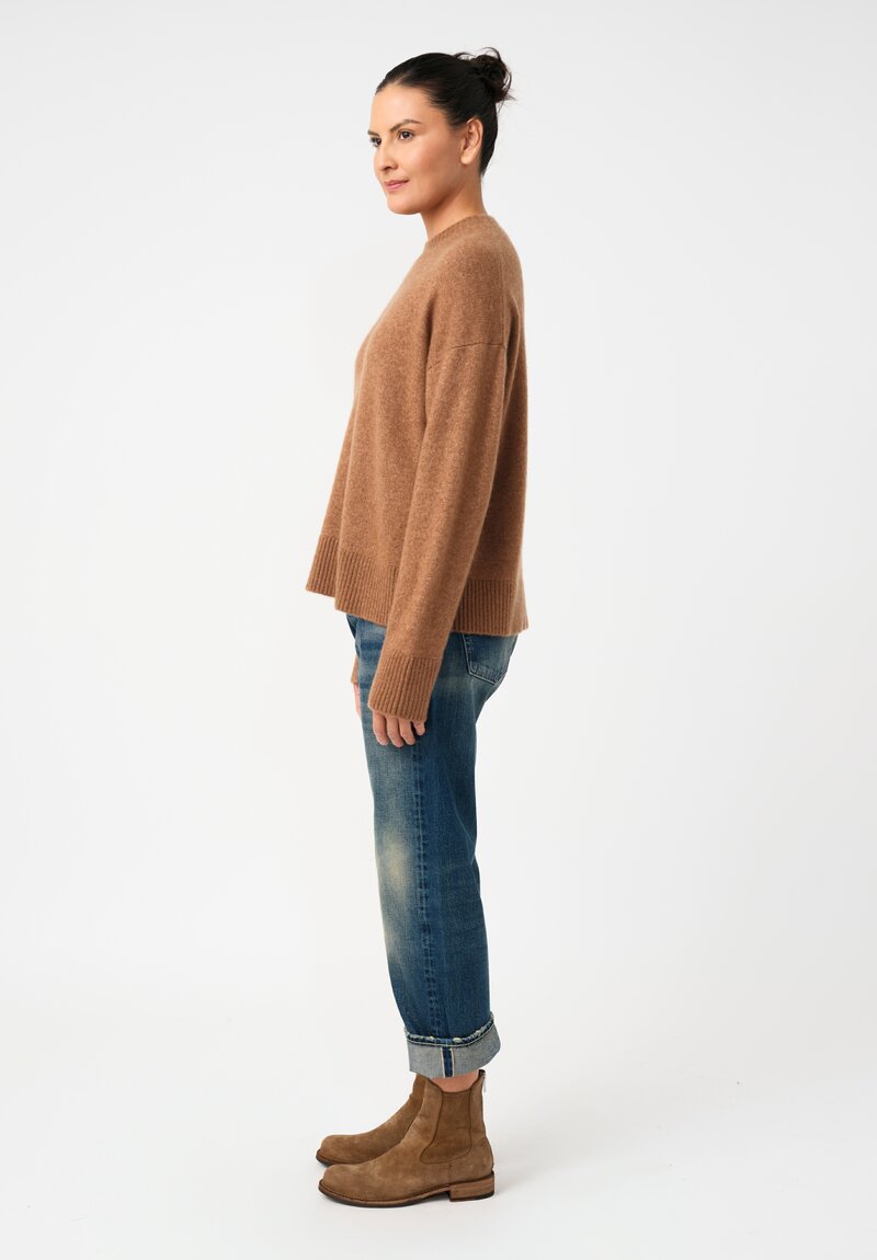 Alanui Knit Cashmere Silk Ribbed Trim Finest Sweater in Brown