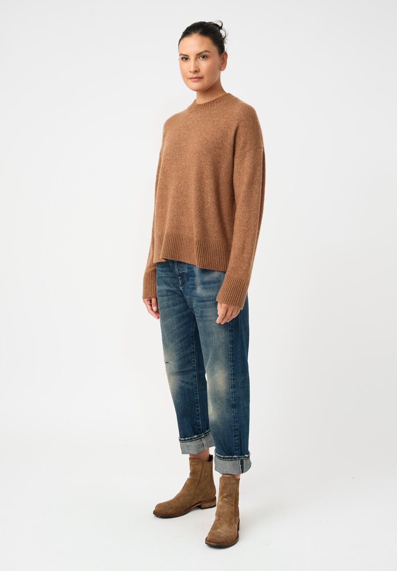 Alanui Knit Cashmere Silk Ribbed Trim Finest Sweater in Brown