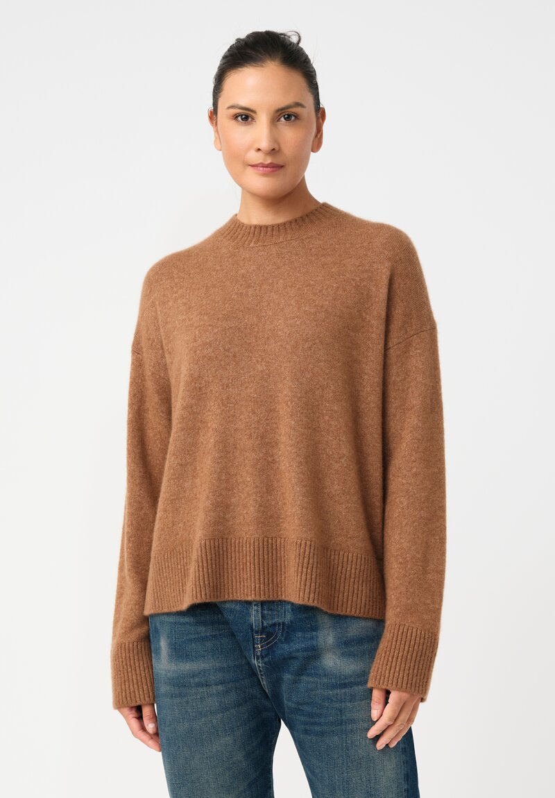 Alanui Knit Cashmere Silk Ribbed Trim Finest Sweater in Brown