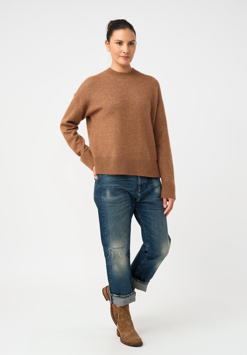 Alanui Knit Cashmere Silk Ribbed Trim Finest Sweater in Brown