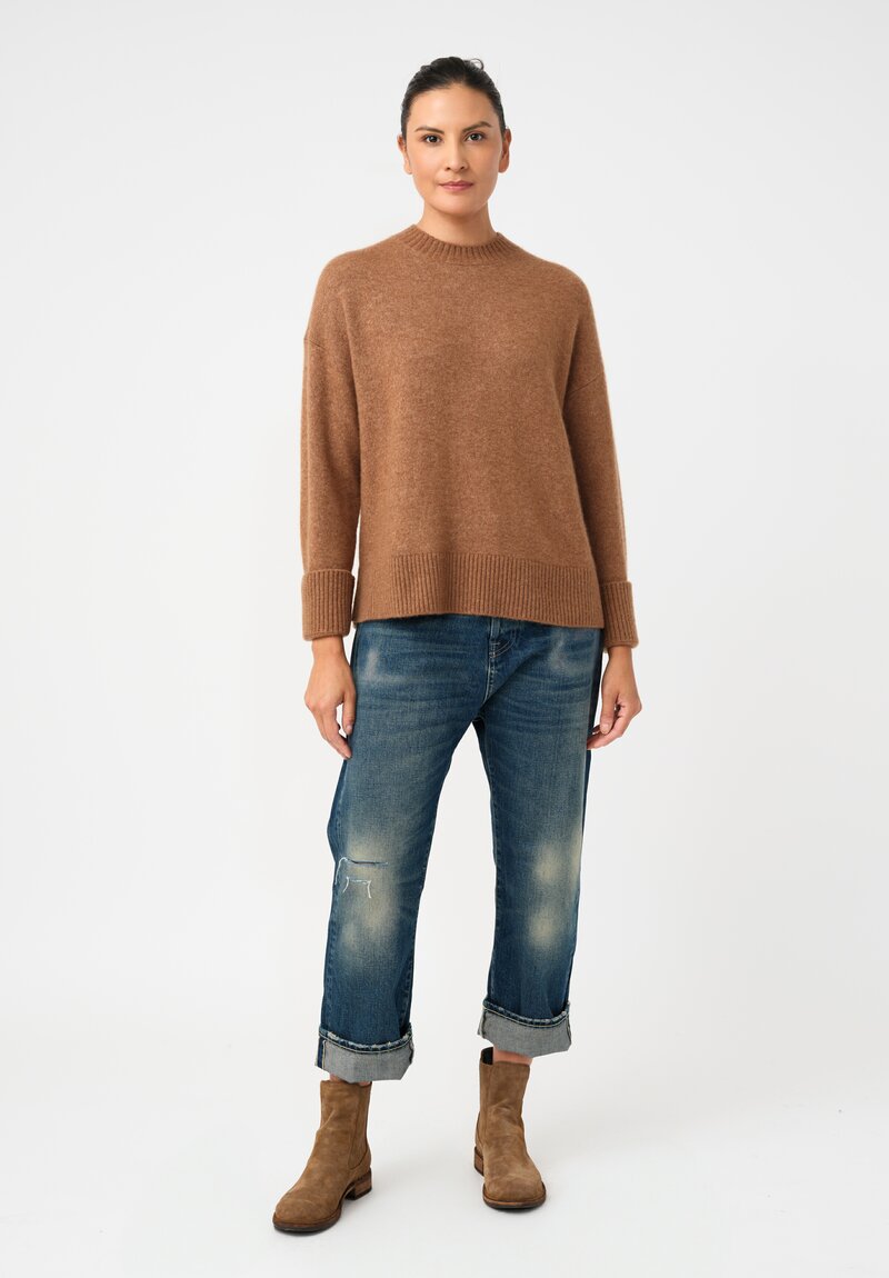 Alanui Knit Cashmere Silk Ribbed Trim Finest Sweater in Brown