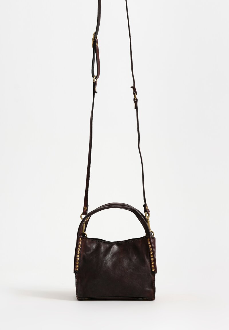 Campomaggi Leather Lara Petite Studded Shopping Bag in Mahogany Brown