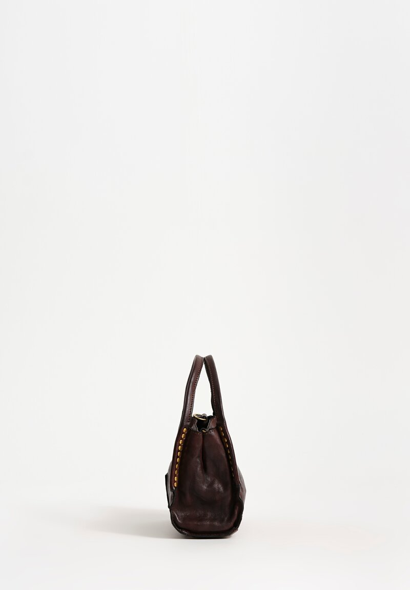 Campomaggi Leather Lara Petite Studded Shopping Bag in Mahogany Brown