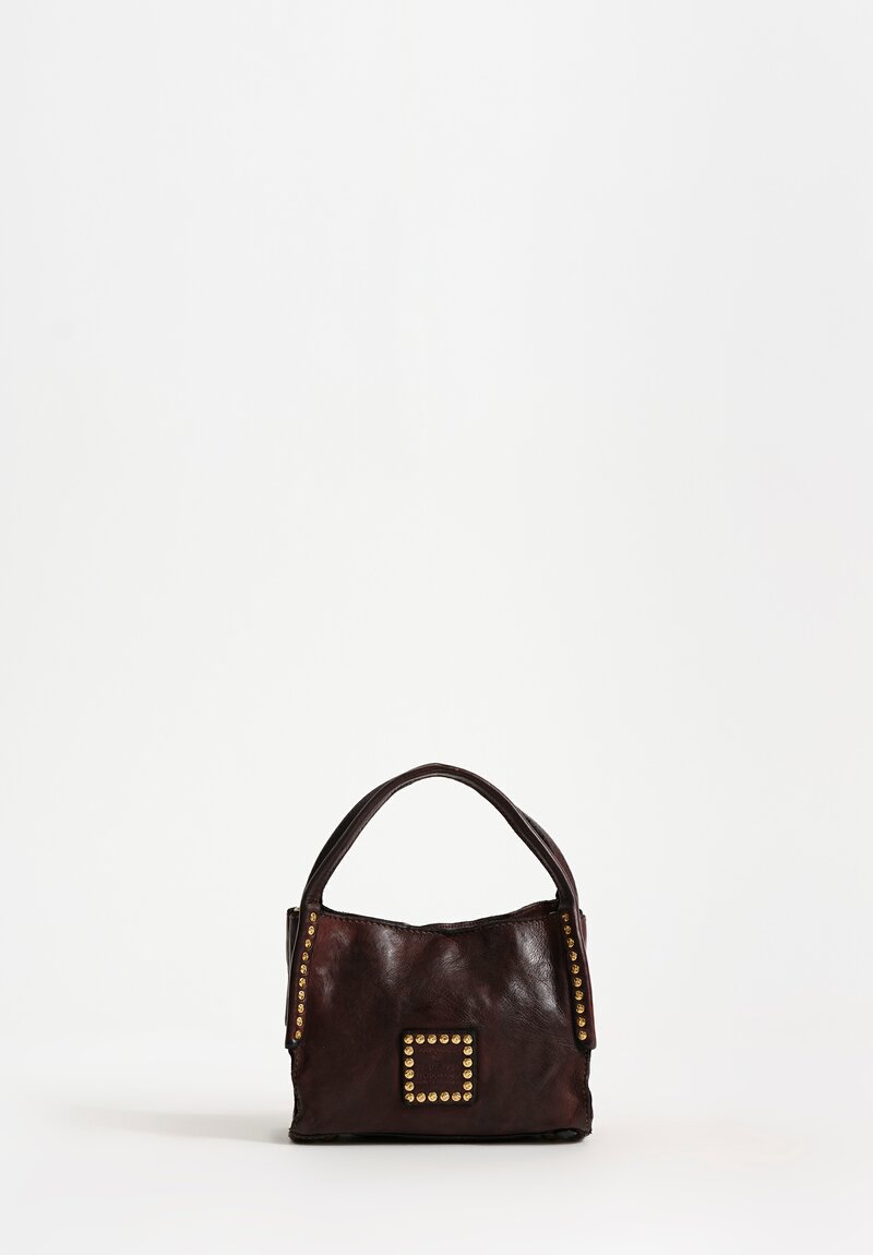 Campomaggi Leather Lara Petite Studded Shopping Bag in Mahogany Brown