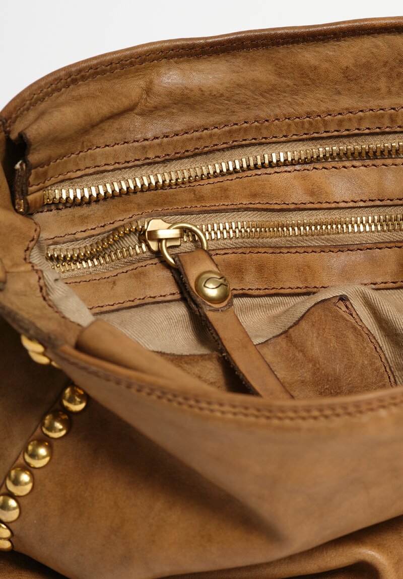 Campomaggi Leather Lisa Studded Satchel Bag in Military Green