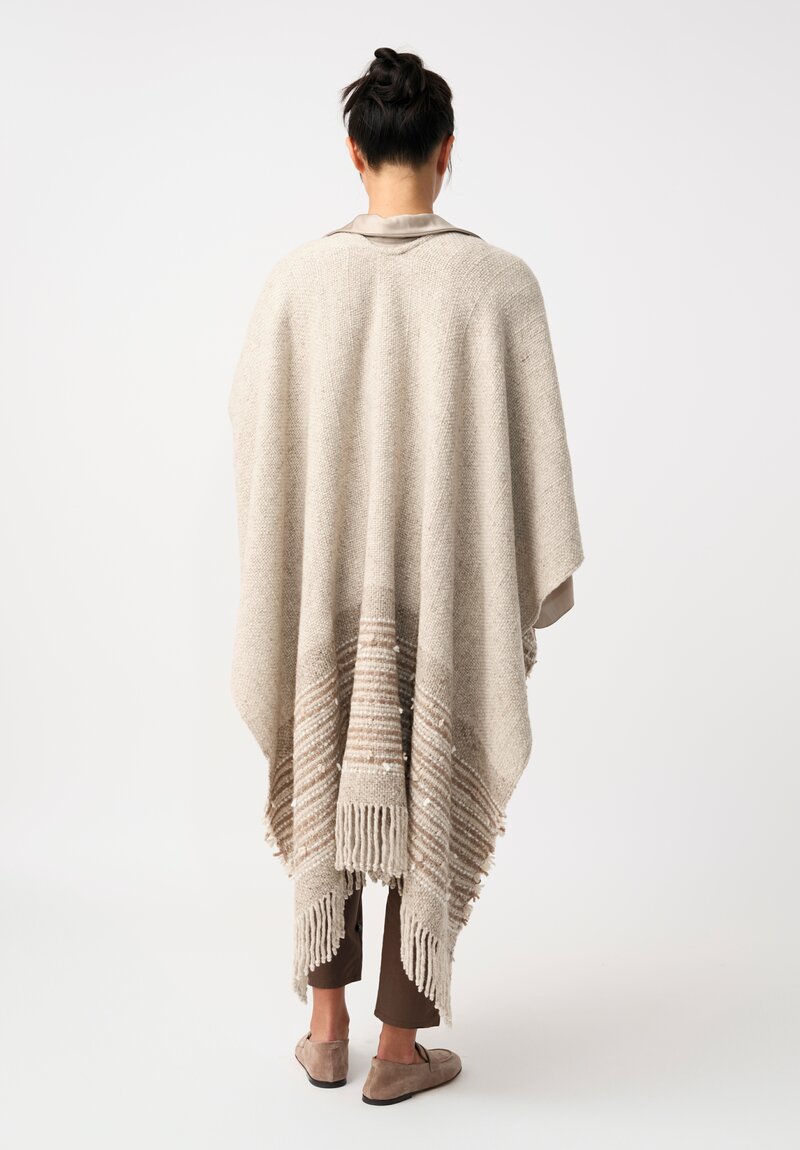Alonpi Cashmere Tweed Fringed Lia Poncho in Natural Oat