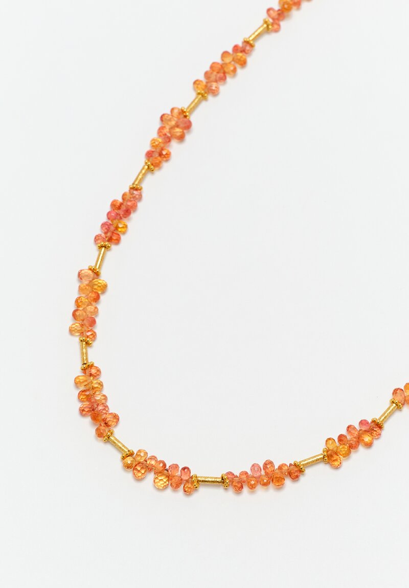 Greig Porter 18K Starburst Cylinder & Briolette Cut Orange Sapphire Necklace 16.5"