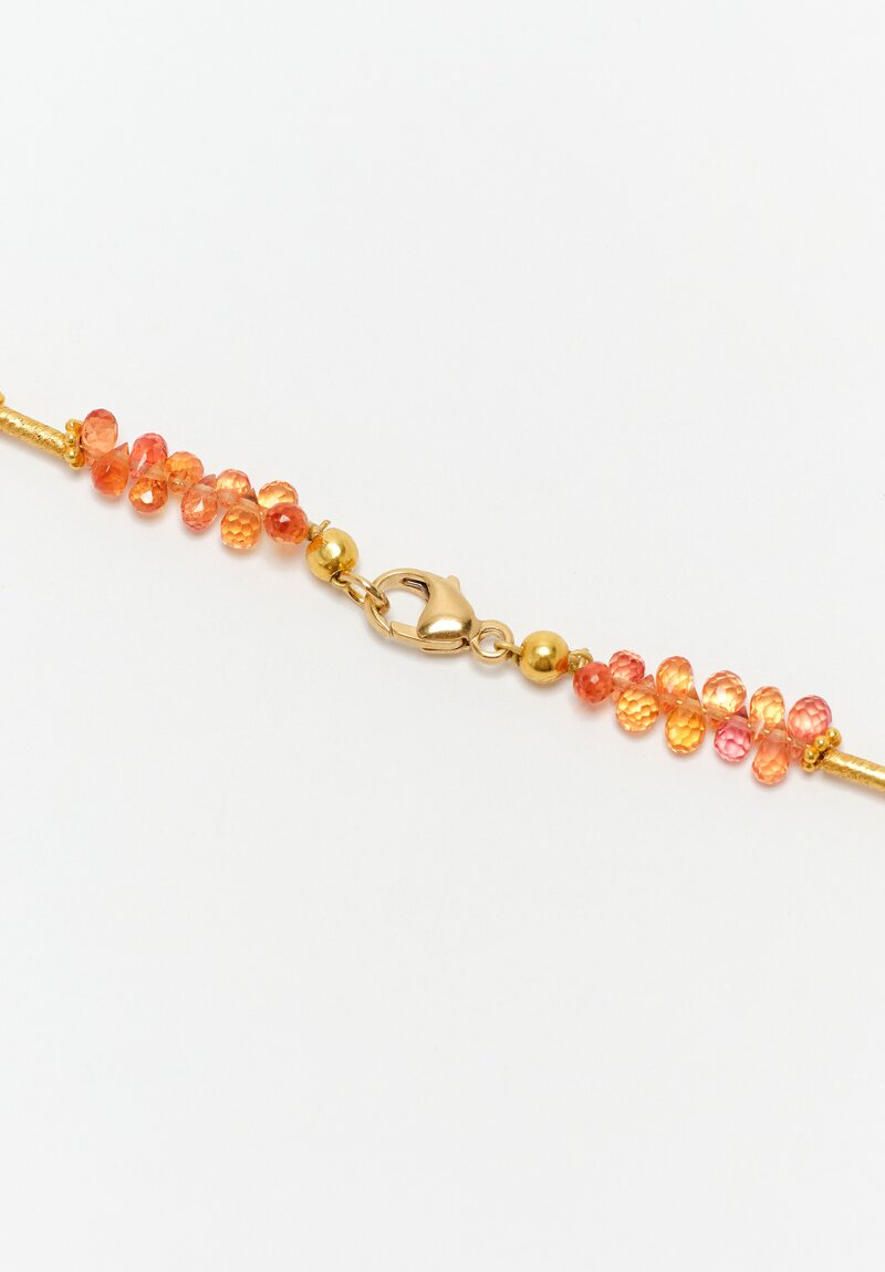Greig Porter 18K Starburst Cylinder & Briolette Cut Orange Sapphire Necklace 16.5"
