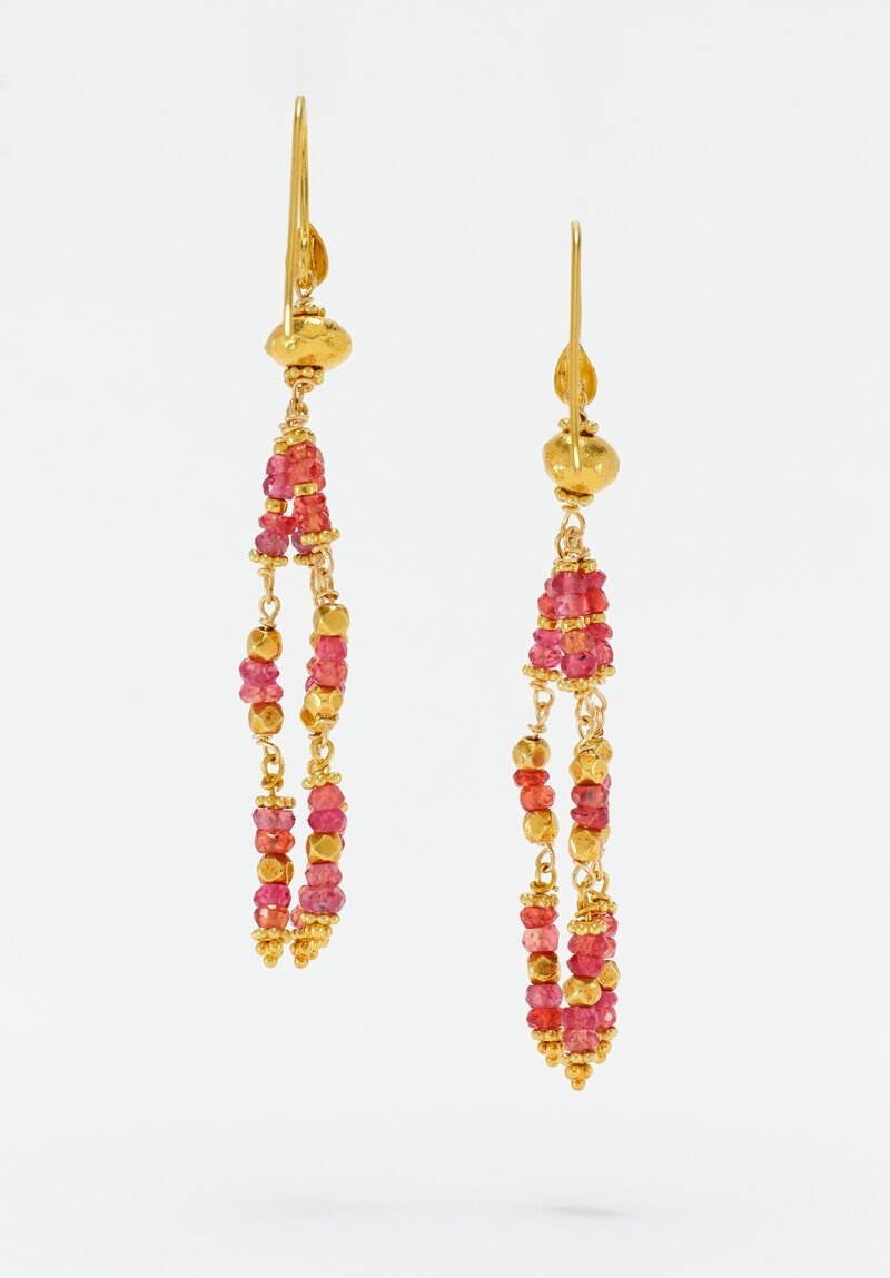 Greig Porter 18K Starburst Faceted Rounds & Pink Sapphire Chandelier Earrings 2.5"