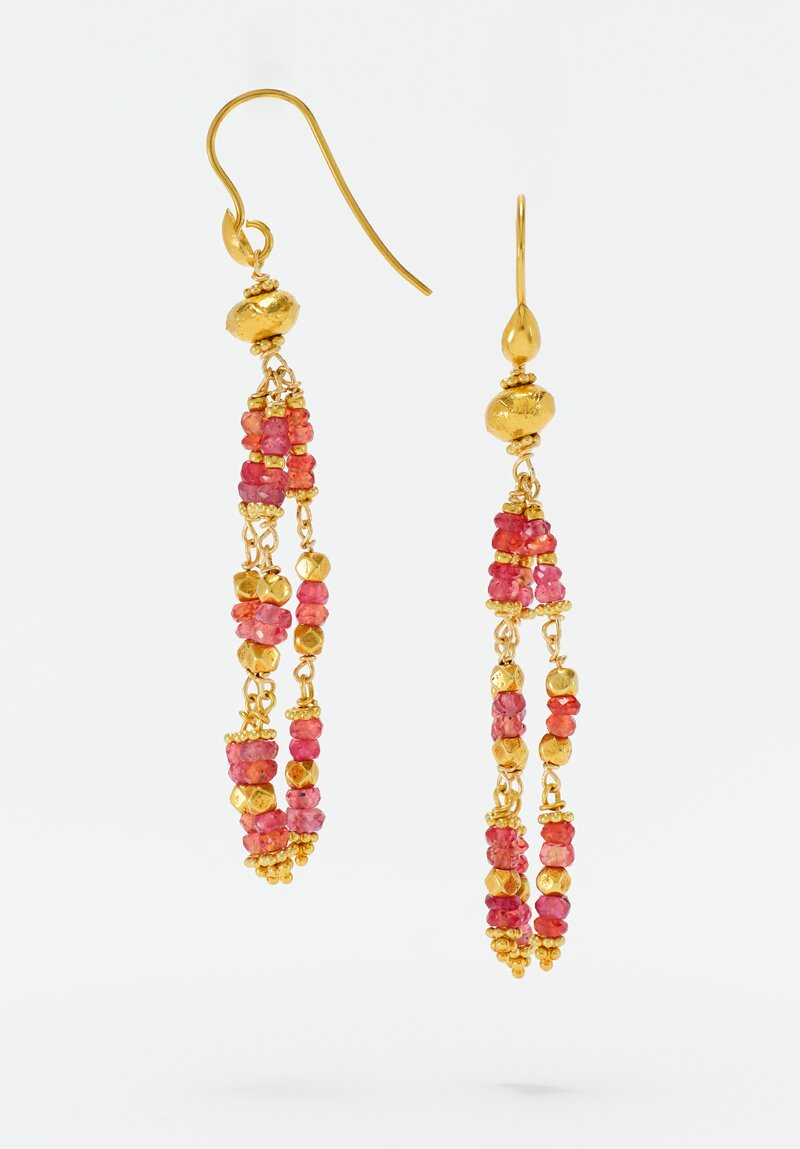 Greig Porter 18K Starburst Faceted Rounds & Pink Sapphire Chandelier Earrings 2.5"
