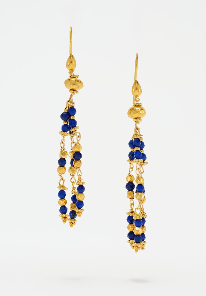 Greig Porter 3-Strand 18K & Lapis Lazuli Beaded Chandelier Earrings