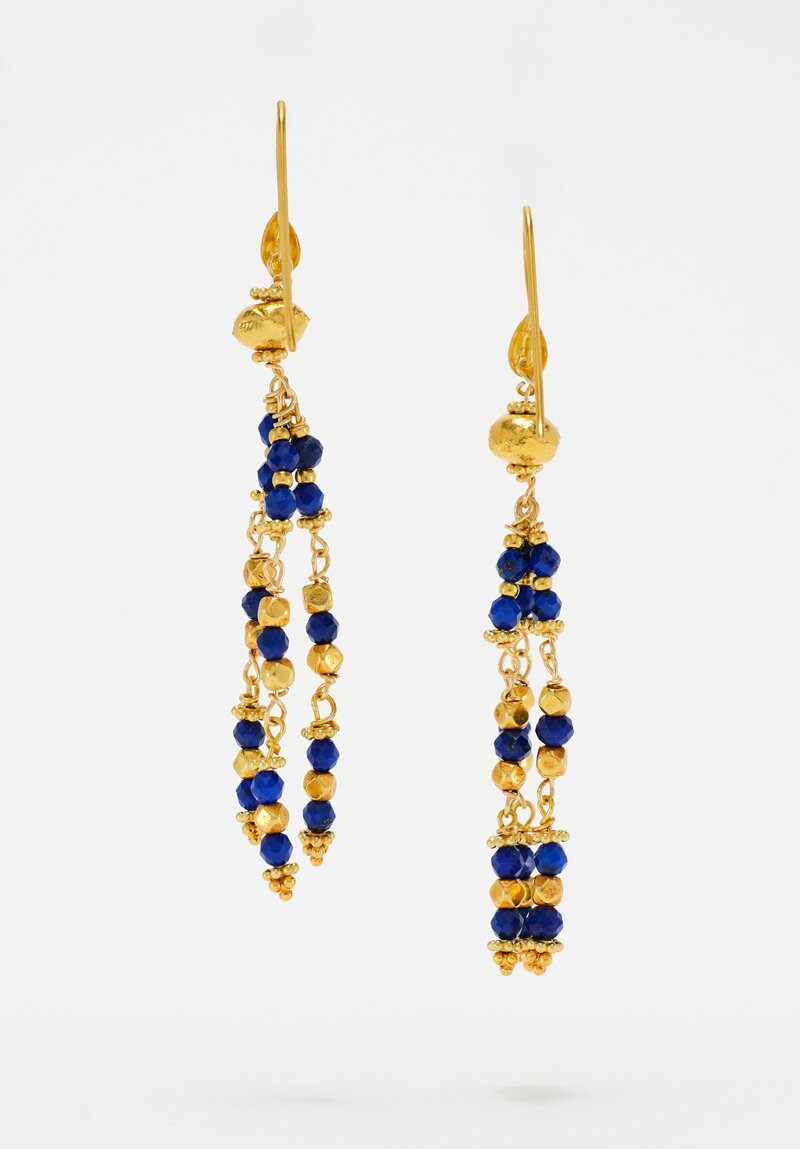 Greig Porter 3-Strand 18K & Lapis Lazuli Beaded Chandelier Earrings