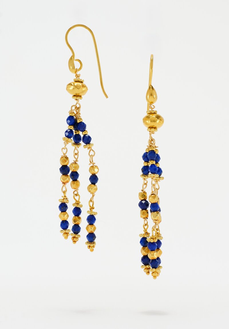 Greig Porter 3-Strand 18K & Lapis Lazuli Beaded Chandelier Earrings