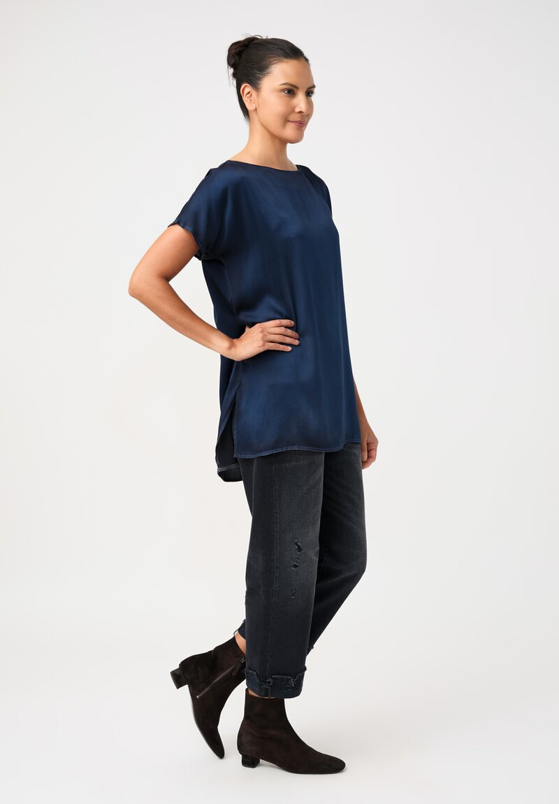 Avant Toi Silk Cap Sleeve Top in Nero & Fiume Blue