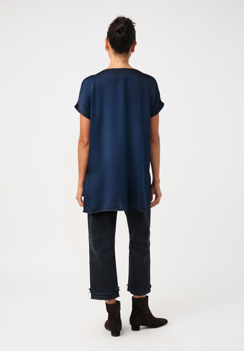 Avant Toi Silk Cap Sleeve Top in Nero & Fiume Blue