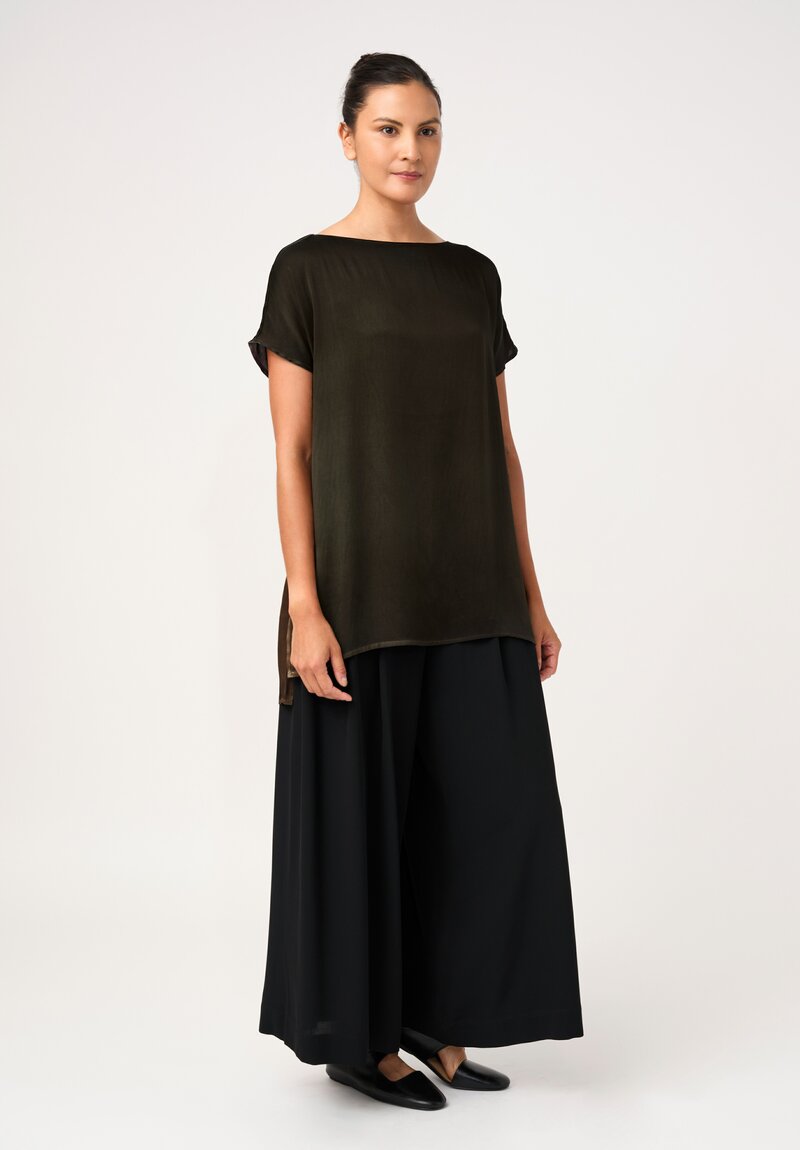 Avant Toi Silk Cap Sleeve Top in Nero & Moss Green