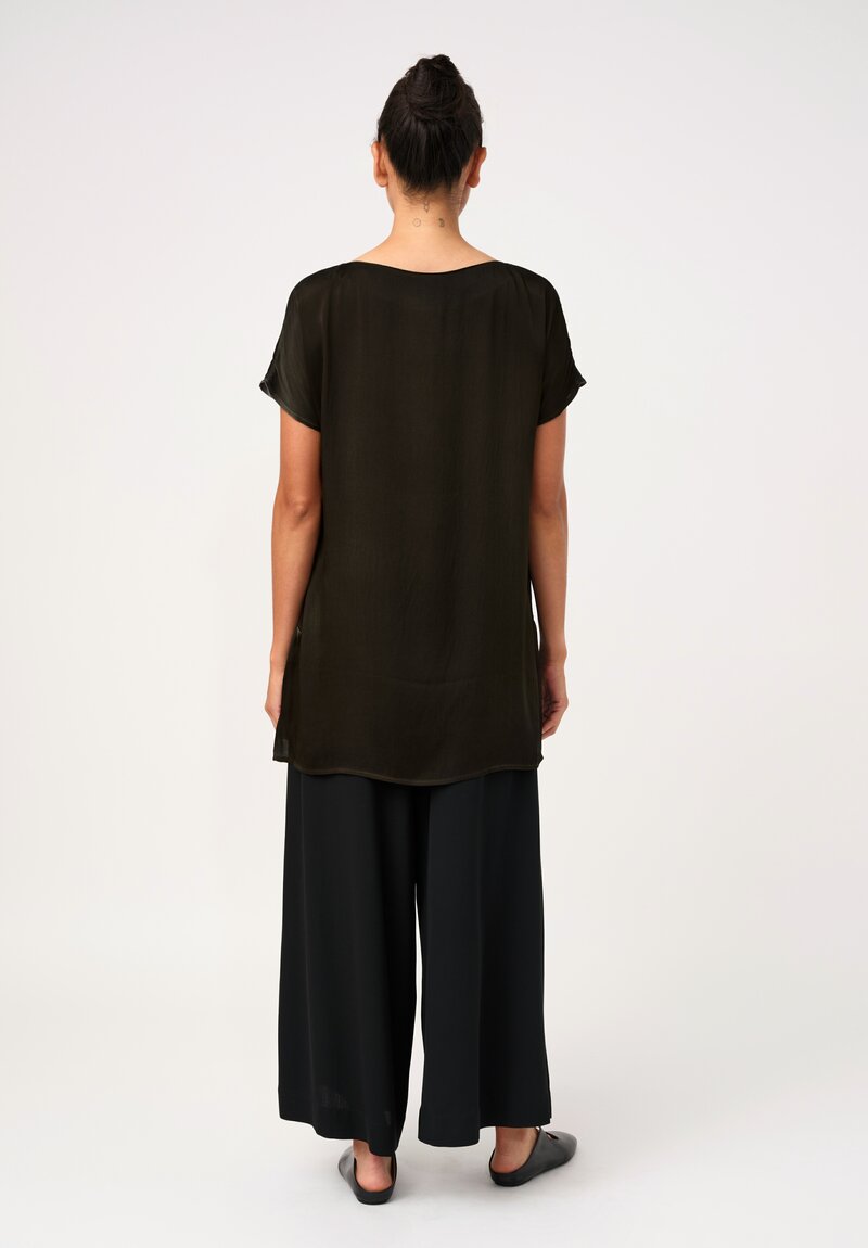 Avant Toi Silk Cap Sleeve Top in Nero & Moss Green