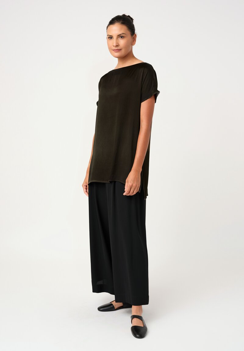 Avant Toi Silk Cap Sleeve Top in Nero & Moss Green