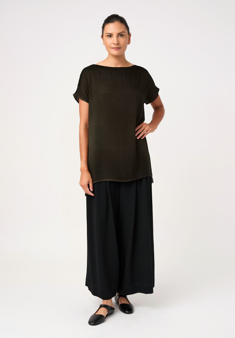 Avant Toi Silk Cap Sleeve Top in Nero & Moss Green
