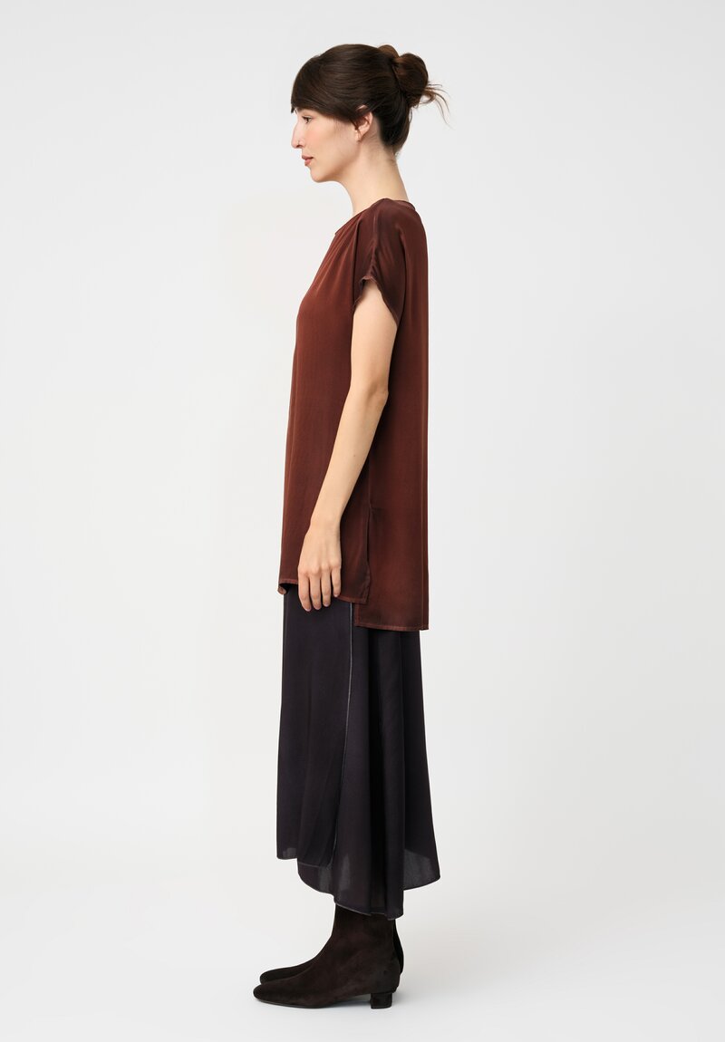 Avant Toi Silk Cap Sleeve Top in Nero & Brownie Brown