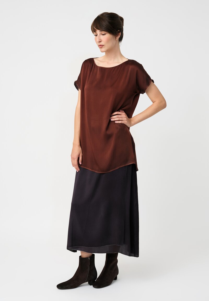 Avant Toi Silk Cap Sleeve Top in Nero & Brownie Brown