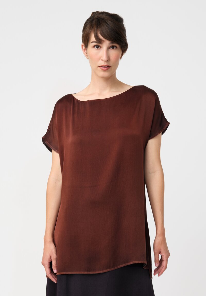 Avant Toi Silk Cap Sleeve Top in Nero & Brownie Brown