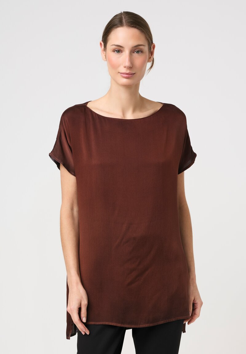 Avant Toi Silk Cap Sleeve Top in Nero & Brownie Brown
