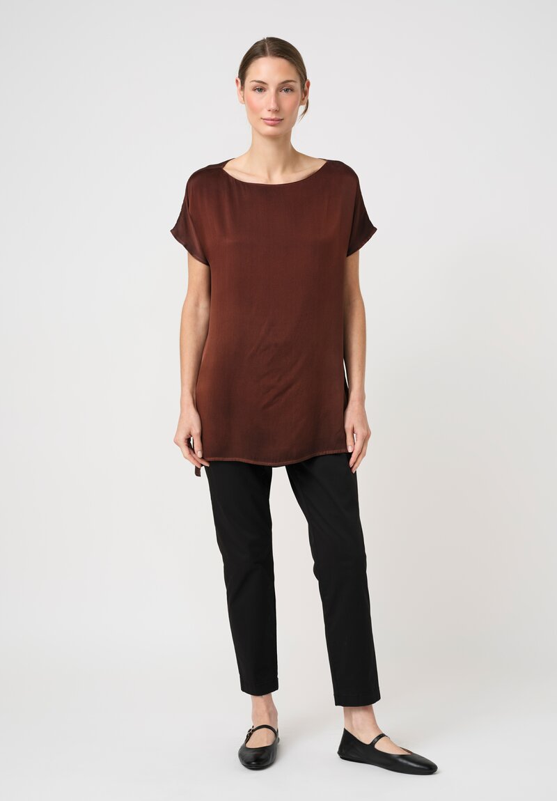 Avant Toi Silk Cap Sleeve Top in Nero & Brownie Brown