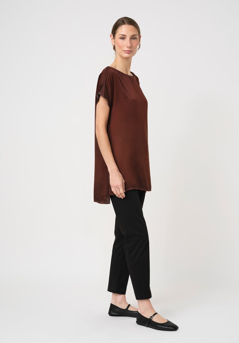 Avant Toi Silk Cap Sleeve Top in Nero & Brownie Brown