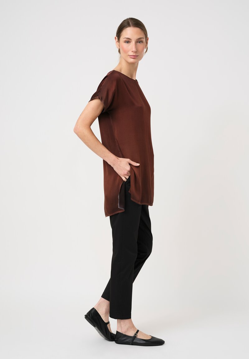 Avant Toi Silk Cap Sleeve Top in Nero & Brownie Brown