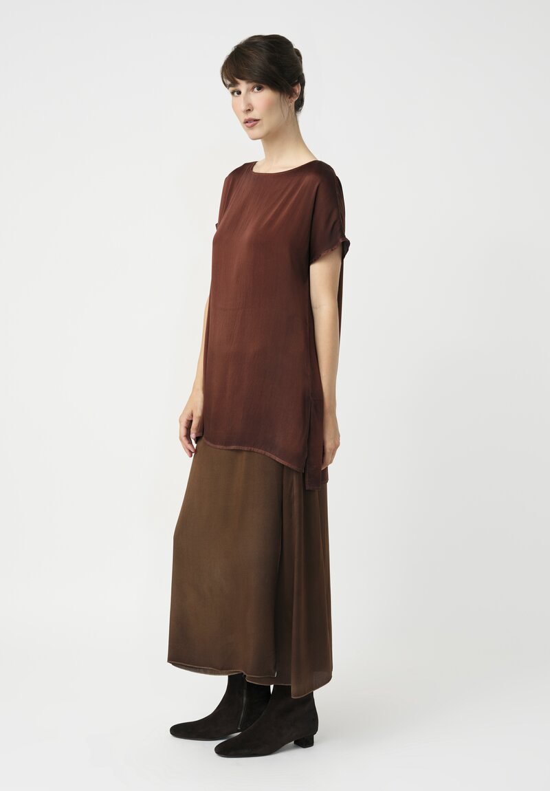 Avant Toi Silk Wrap Skirt in Nero & Sughero Brown