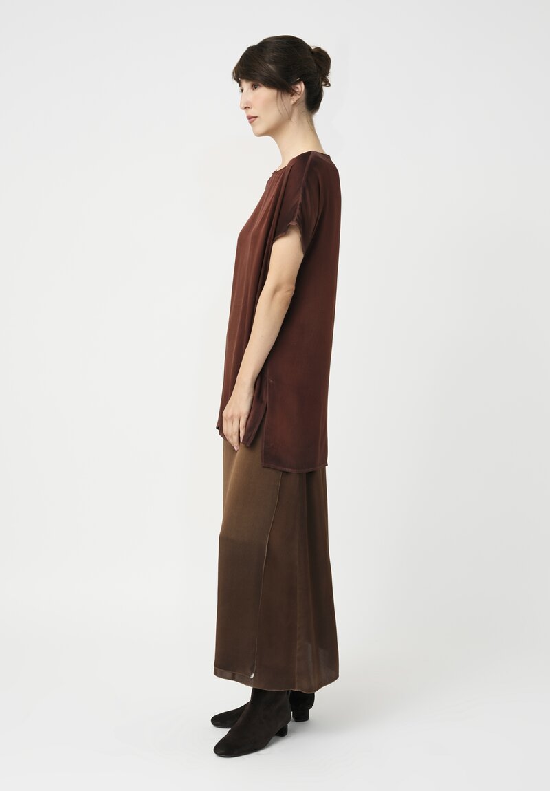 Avant Toi Silk Wrap Skirt in Nero & Sughero Brown
