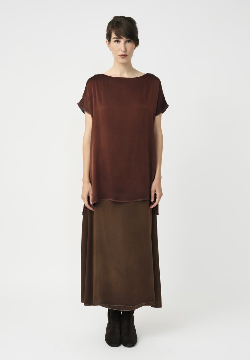 Avant Toi Silk Wrap Skirt in Nero & Sughero Brown