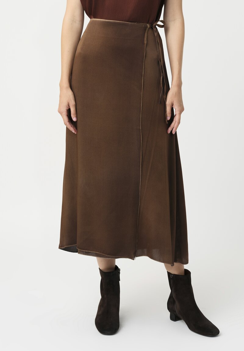 Avant Toi Silk Wrap Skirt in Nero & Sughero Brown