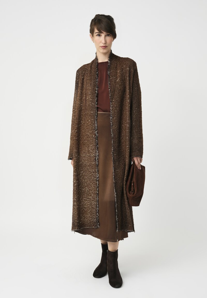 Avant Toi Silk Wrap Skirt in Nero & Sughero Brown